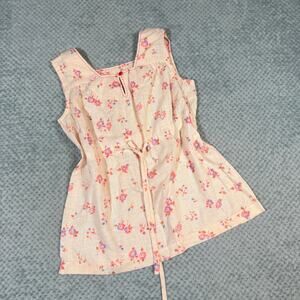 vintage 60s floral/cream feedsack style pink floral tank top blouse M/L